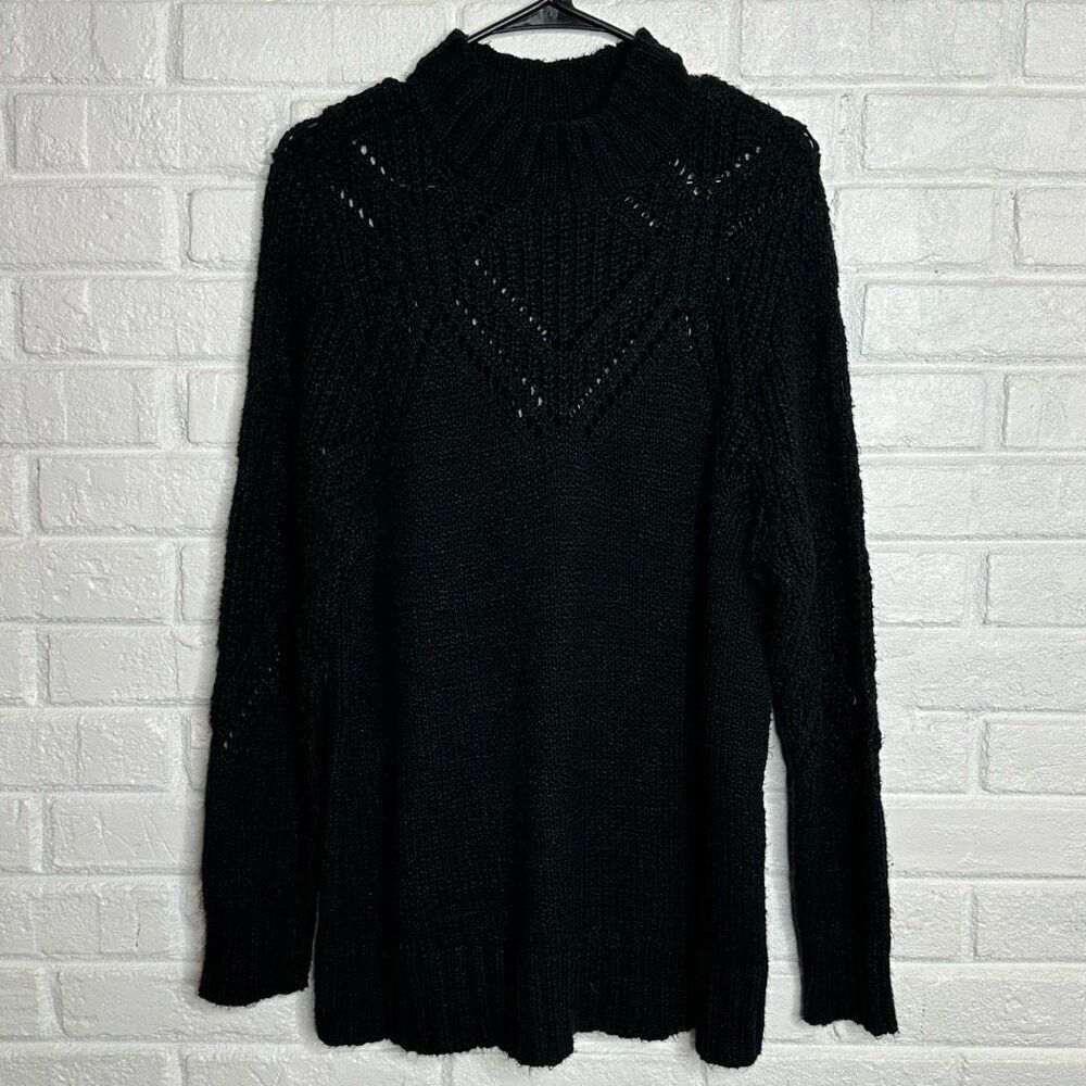 Torrid Pullover Sweater Turtleneck Pointelle Black size 1 1X Plus Size‎